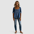 IRIS | Elegantna denim košulja s kvadratnim ovratnikom